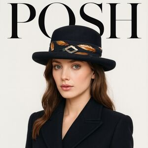 Conte of Florence Vintage  Black Felted Belted hat